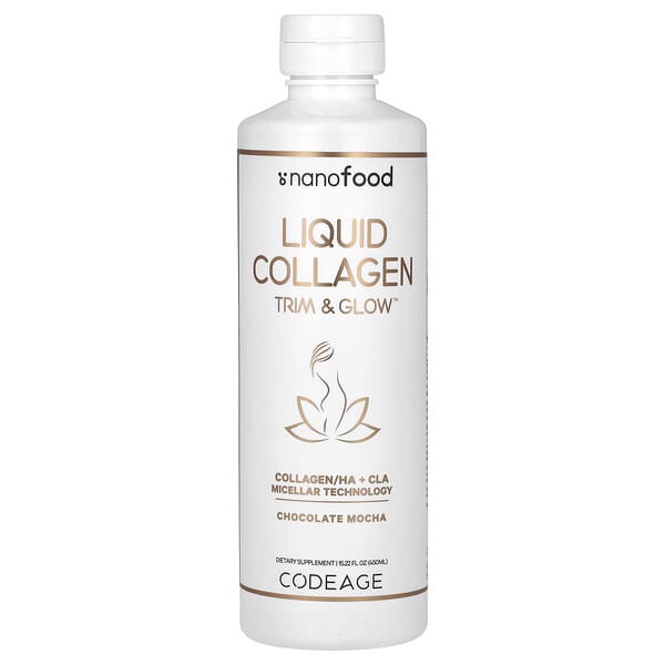 Codeage - Nanofood Liposomal Trim &amp; Glow CLA Collagen Liquid Chocolate Mocha - 15.22 fl. oz.