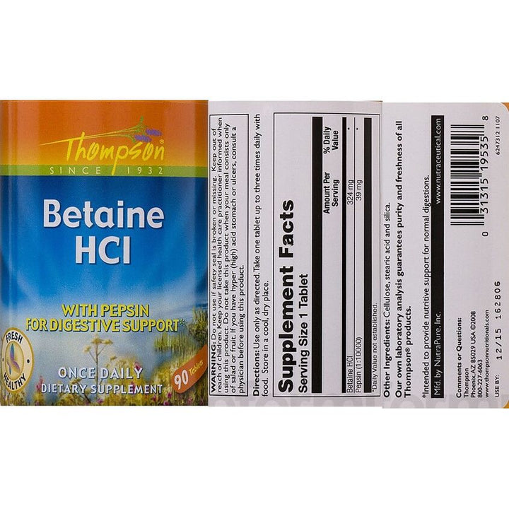 Thompson - Betaine HCl with Pepsin - 90 Tablets - 2 Pack