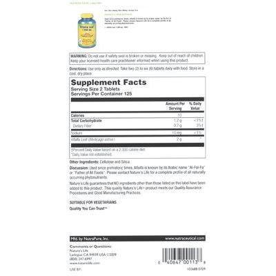 Nature's Life Alfalfa Leaf 1,000mg 500 Tablets   00114