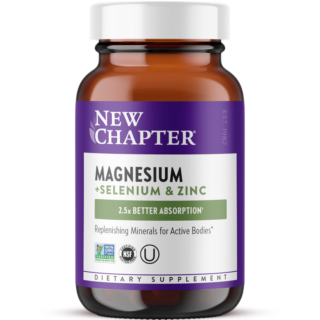 New Chapter Magnesium-Selenium-Zinc Supplement for Active Bodies, Bounce Back After Exercise with Muscle Support Minerals + Hydrating Electrolytes, 325 mg Magnesium in One-Daily Tablet, 30 Count