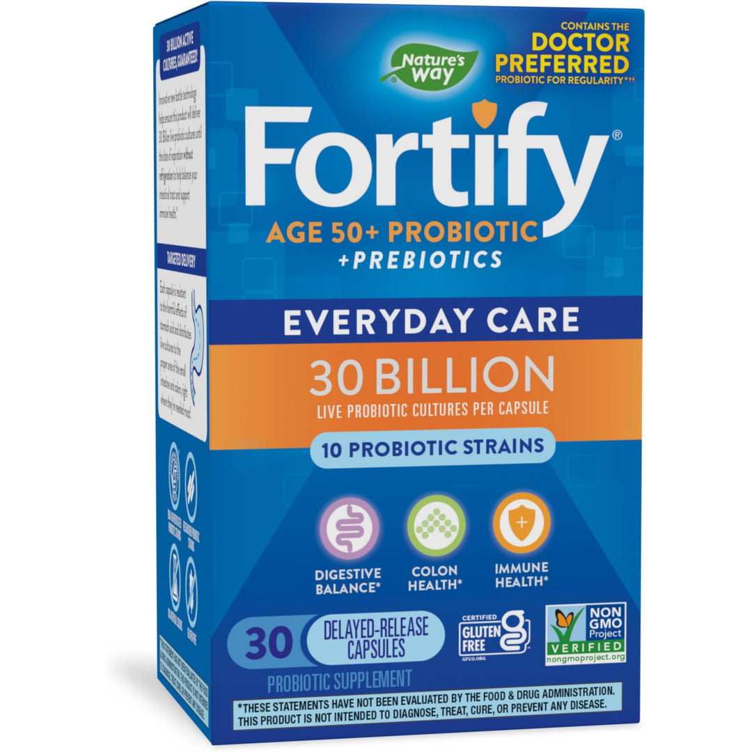 Nature's Way Fortify Daily Probiotic + Prebiotic for Men and Women, 30 Billion Live Cultures, Digestive and Immune Health Support* Supplement, 30 Capsules (Packaging May Vary)