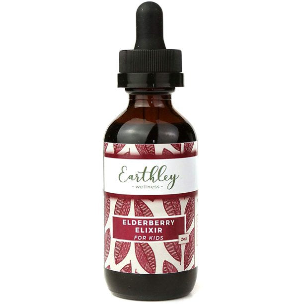 Earthley Elderberry Elixir Herbal Extract, Made with 100% Organic Ingredients, Concentrated Formula, Immune Supporting Herbs, Gluten-Free, Soy-Free, Corn-Free, No Added Sugars or Colors (2oz, Kids)