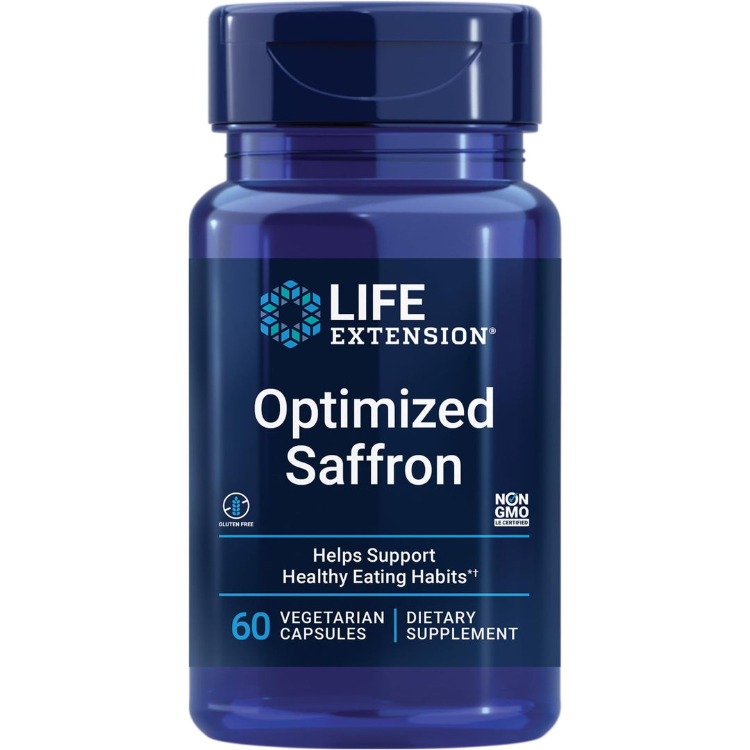 Life Extension Optimized Saffron, saffron extract, saffron supplement that helps you fight the urge to snack, non-GMO, gluten-free, vegetarian, 60 vegetarian capsules