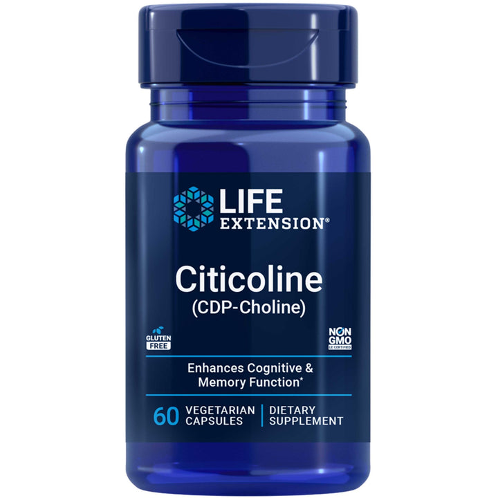 Life Extension Citicoline (CDP-Choline) - Citicoline Supplement for Brain &amp; Cognitive Health, Focus, Attention, Memory Function - Non-GMO, Gluten Free, Vegetarian - 60 Capsules