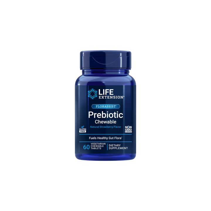 Life Extension FLORASSIST® Prebiotic Chewable (Strawberry), 1000 mg xylooligosaccharides, prebiotic Supplement Provides Fuel for Gut Flora, Gluten-Free, Non-GMO, Vegetarian, 60 chewable Tablets
