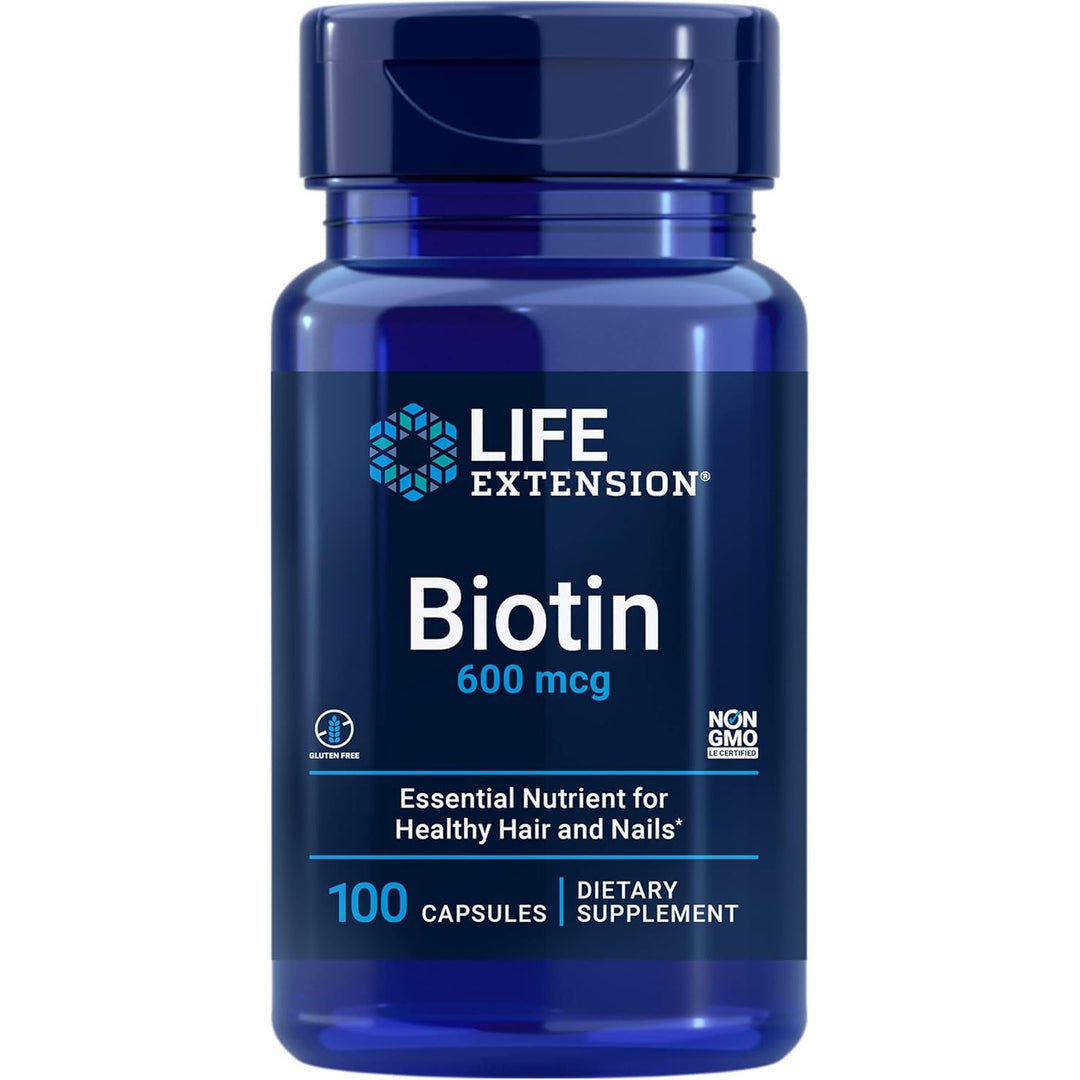 Life Extension Biotin 600 mcg Vitamin B7 Support Supplement for Beautiful Hair, Nails & Beyond � Gluten-Free, Non-GMO - 100 Capsules