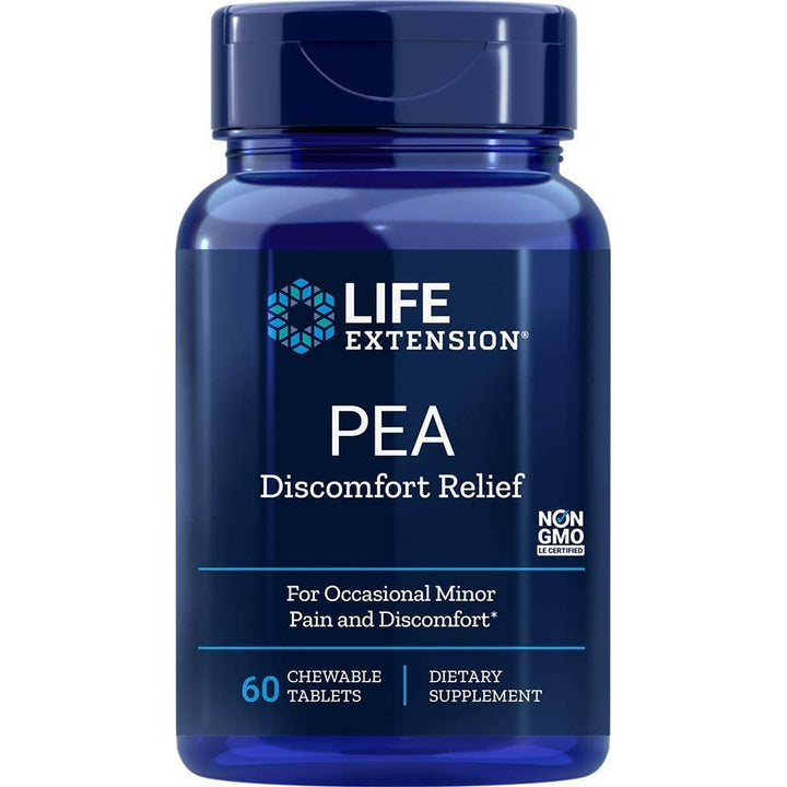 Life Extension Pea Discomfort Relief (Berry Flavor) for Occasional Minor Pain &amp; Discomfort – Palmitoylethanolamide Supplement - Gluten-Free, Non-GMO, Vegetarian – 60 Chewable Tablets