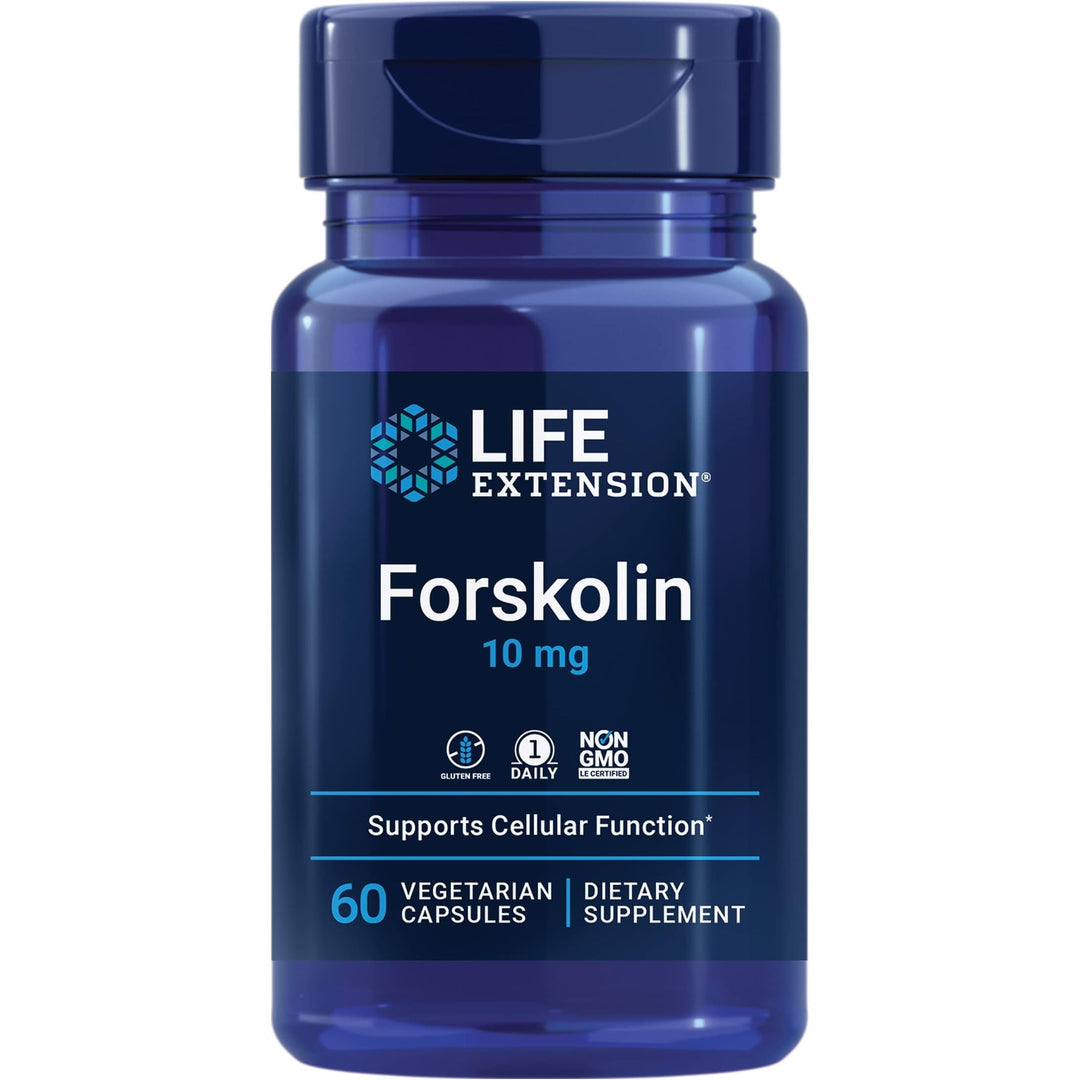 Life Extension Forskolin, Coleus forskohlii, Cellular Energy Health Support Supplement, 10 mg, standardized Extract, Non-GMO, Gluten-Free, Vegetarian, 60 Capsules, 1-2 Month Supply