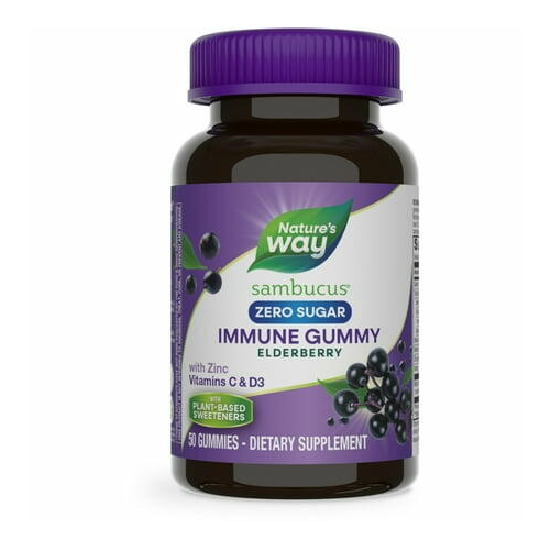 Nature’s Way Sambucus Zero Sugar Elderberry Immune Gummies with Vitamins C D3 & Zinc Unisex 50ct
