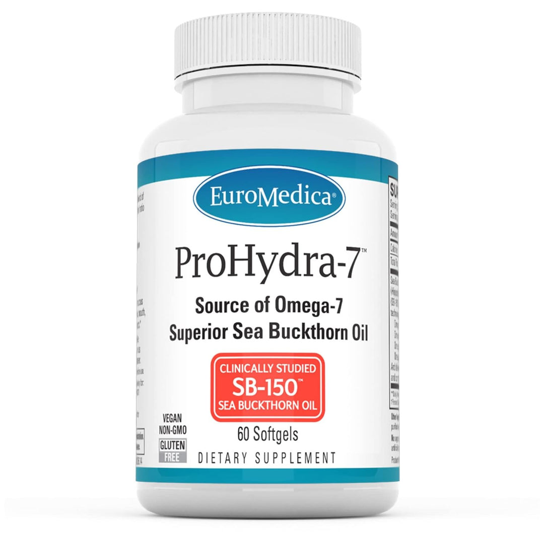 EuroMedica ProHydra-7 - Skin Health Support Supplement with Omega-7 Sea Buckthorn Oil - Nutritional Supplement - Essential Fatty Acid Supplement - 60 Softgels (2 Pack)