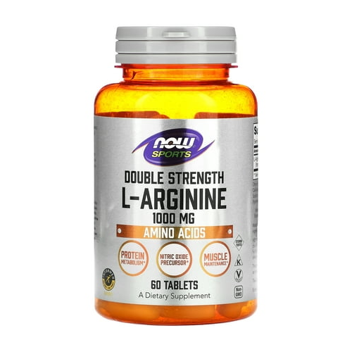 NOW Foods Sports Nutrition, L-Arginine Double Strength 1000mg, Nitric Oxide Precursor, Amino Acids, 60 Tablets