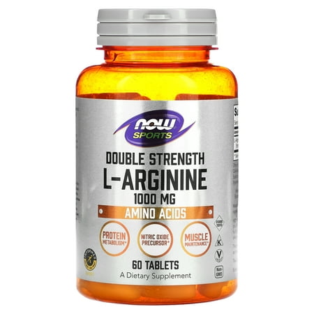 NOW Foods Sports Nutrition, L-Arginine Double Strength 1000mg, Nitric Oxide Precursor, Amino Acids, 60 Tablets