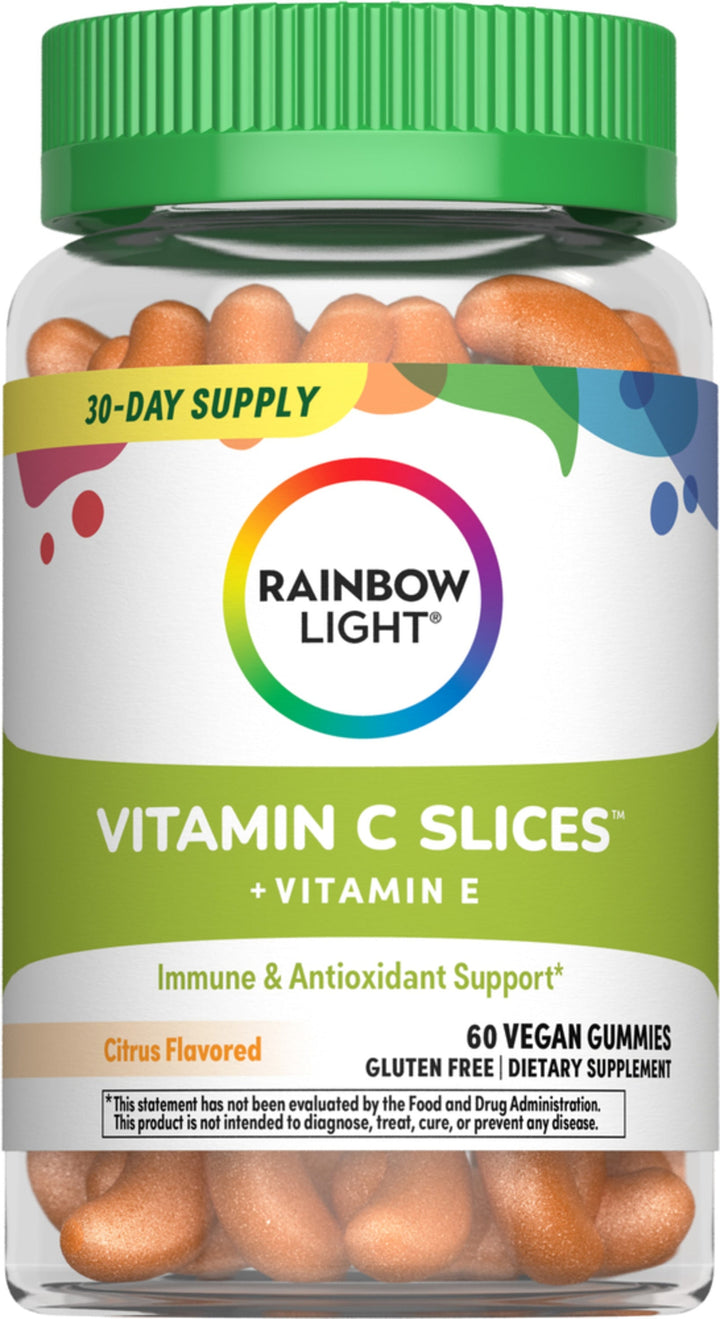 Rainbow Light Vitamin C Gummies with Vitamin E | 60 Count | Citrus Flavored | Immune &amp; Antioxidant Support for Adults and Kids