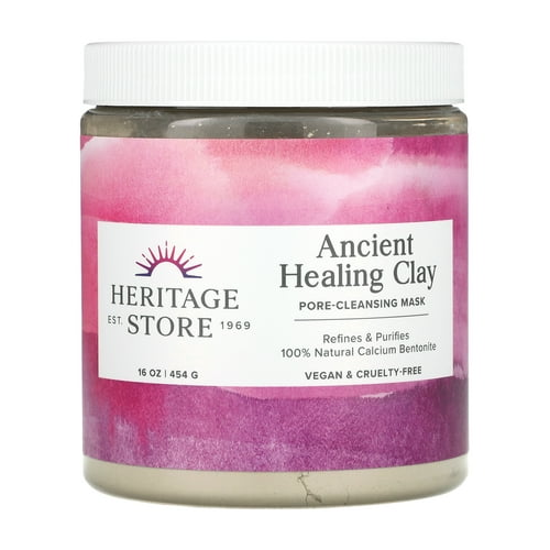 Heritage Store Ancient Healing Clay Pore-Cleansing Mask Refines & Purifies with 100% Natural Calcium Bentonite (16 oz)