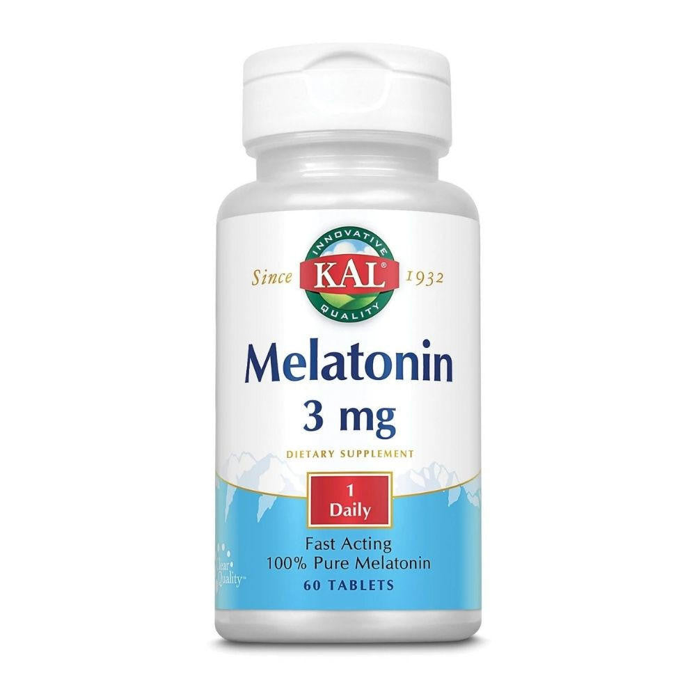 KAL Melatonin 3 mg | Healthy Relaxation & Sleep Support Formula | Fast-Acting | With Vitamin B-6 (30 CT)
