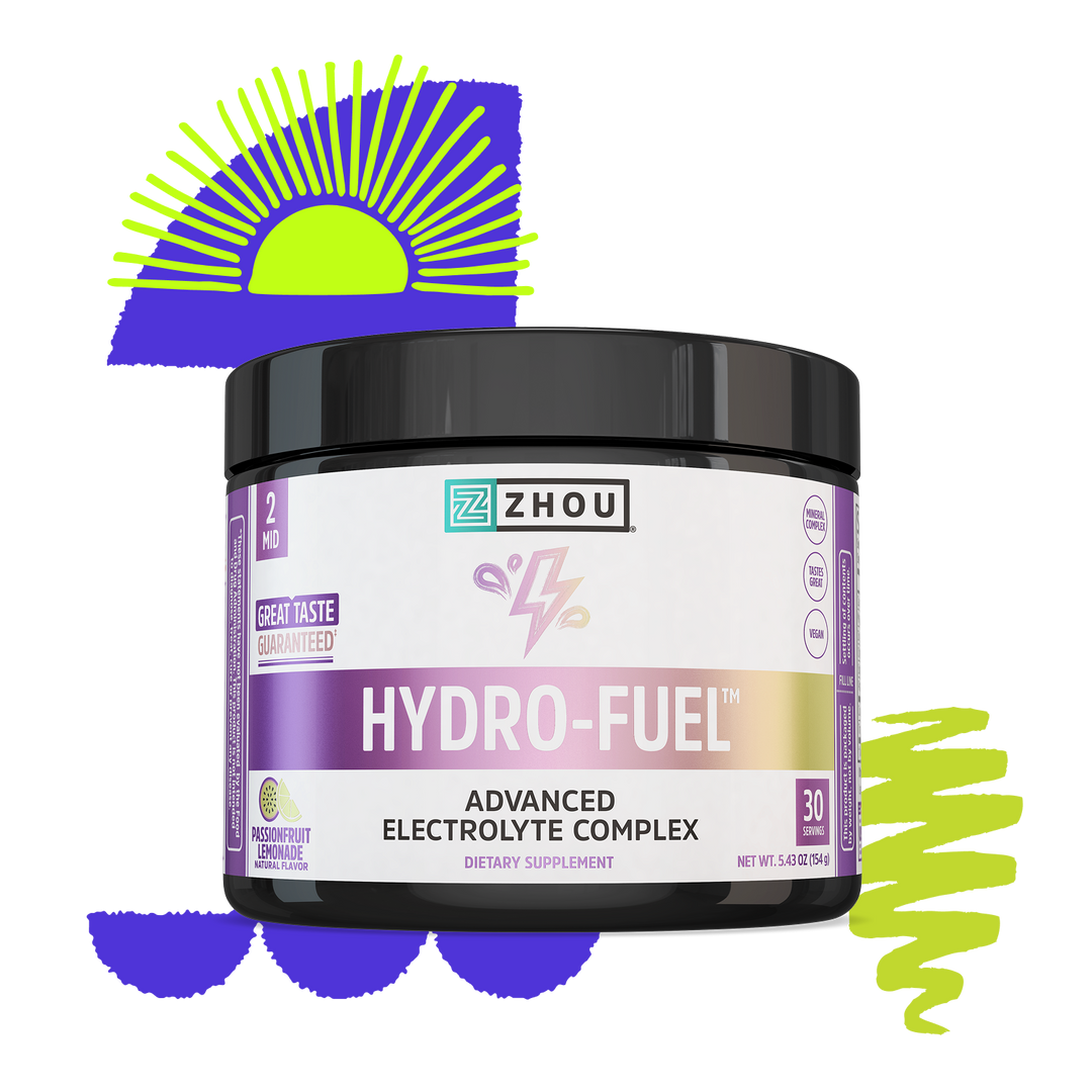 ZHOU Hydro-Fuel - Electrolytes Powder, Sugar Free Hydration Drink Mix w/Magnesium, Zinc, Potassium & Sodium, Minerals & Coconut Water Extract, No Sugar - Passionfruit Lemonade, 5.43 oz (30 Servings)