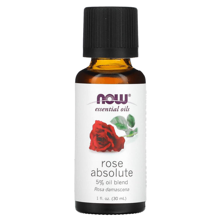 NOW Essential Oils, Rose Absolute, 5% Blend of Pure Rose Absolute Oil in Pure Jojoba Oil, Romantic Aromatherapy Scent, Vegan, Child Resistant Cap, 1-Ounce