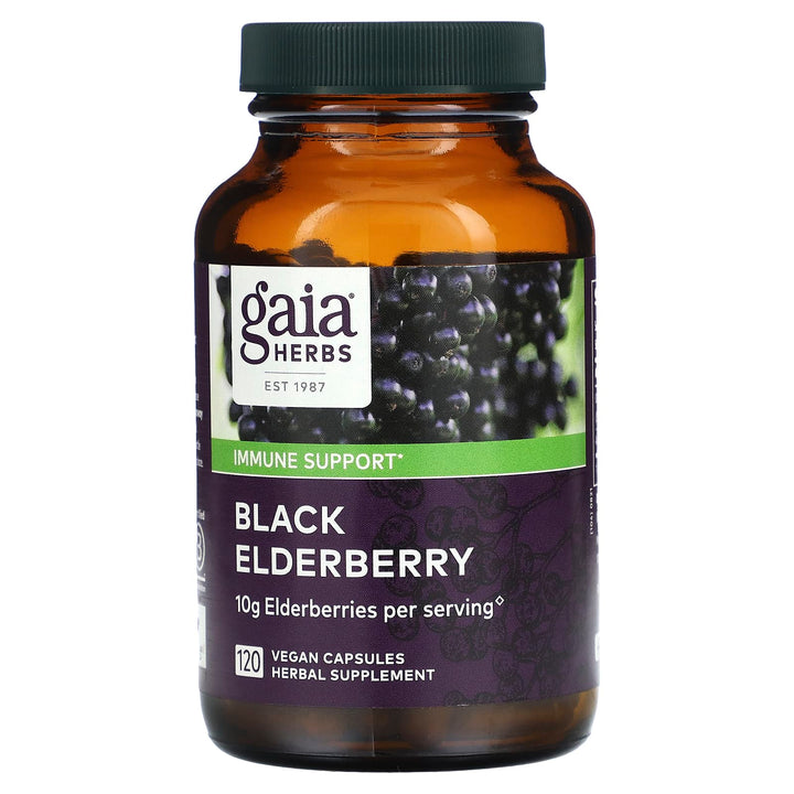 Gaia Herbs Black Elderberry - Daily Immune Support Supplement to Help Support Wellness - with Black Elderberries &amp; Acerola Fruit for Antioxidant Support* - 120 Vegan Capsules (60 Servings)