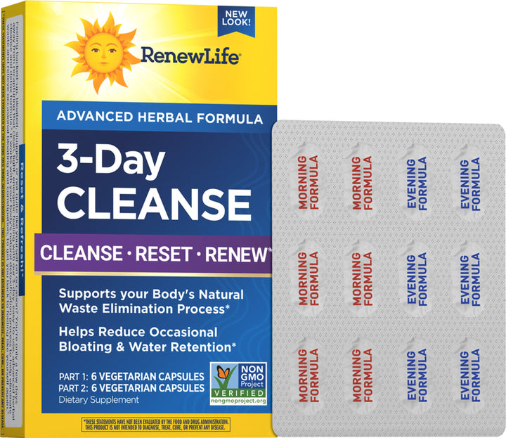 Renew Life Adult Cleanse Total Body Reset, Advanced Herbal Formula - 2-Part, 3-Day Program - Gluten, Dairy &amp; Soy Free - 12 Vegetarian Capsules