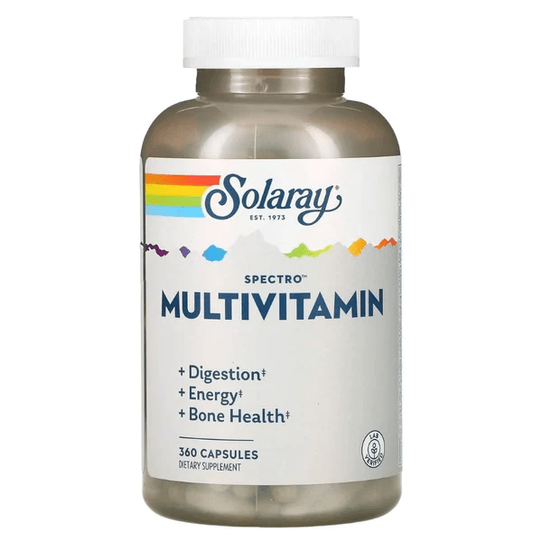 SOLARAY Spectro Multivitamin with Iron - Multi Vitamin with Calcium, Magnesium, Energizing Greens, Herbs & Digestive Enzymes - Digestion, Energy, and Bone Health Support (60 Servings, 360 Capsules)