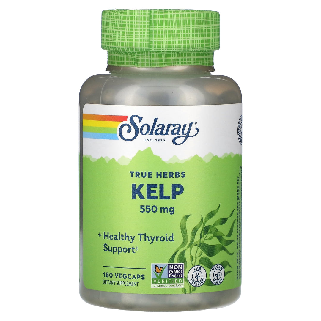 SOLARAY Kelp 550 mg with Folic Acid for Healthy Thyroid Function, Energy & Metabolism Support | Non-GMO | 180 VegCaps