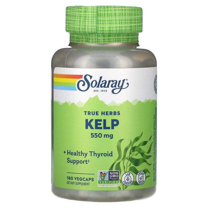 SOLARAY Kelp 550 mg with Folic Acid for Healthy Thyroid Function, Energy &amp; Metabolism Support | Non-GMO | 180 VegCaps