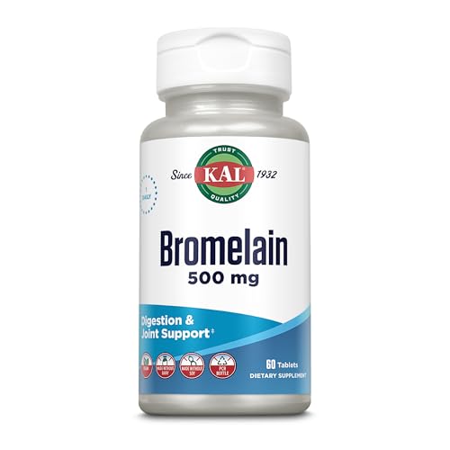 KAL Bromelain 500 mg, Digestion and Joint Support Supplement, Digestive Enzymes, Pineapple Extract, Rapid Disintegration, Vegan, Made Without Dairy or Soy, Lab Verified, 60 Servings, 60 Tablets