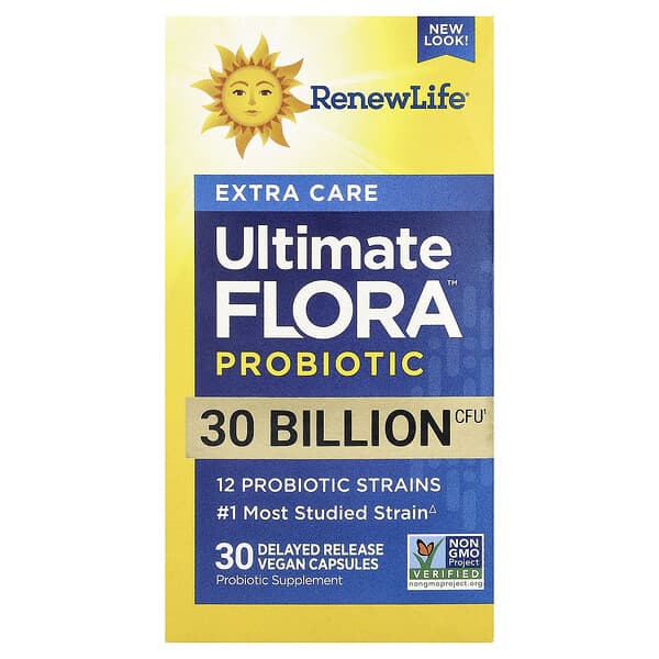 RenewLife Ultimate Flora Extra Care Probiotic 30 Billion, 30 Delayed Release Vegan Caps