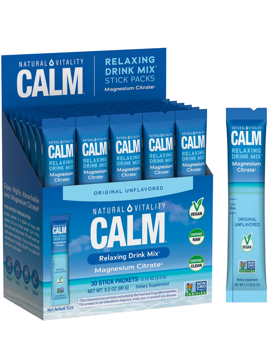 Natural Vitality CALM Powder Unflavored Stick Packs, 30 Stick Packs