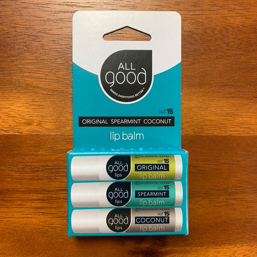 All Good 3 Pack Lip Balm, SPF 15, Original, Spearmint, Coconut Flavors / 3 Count