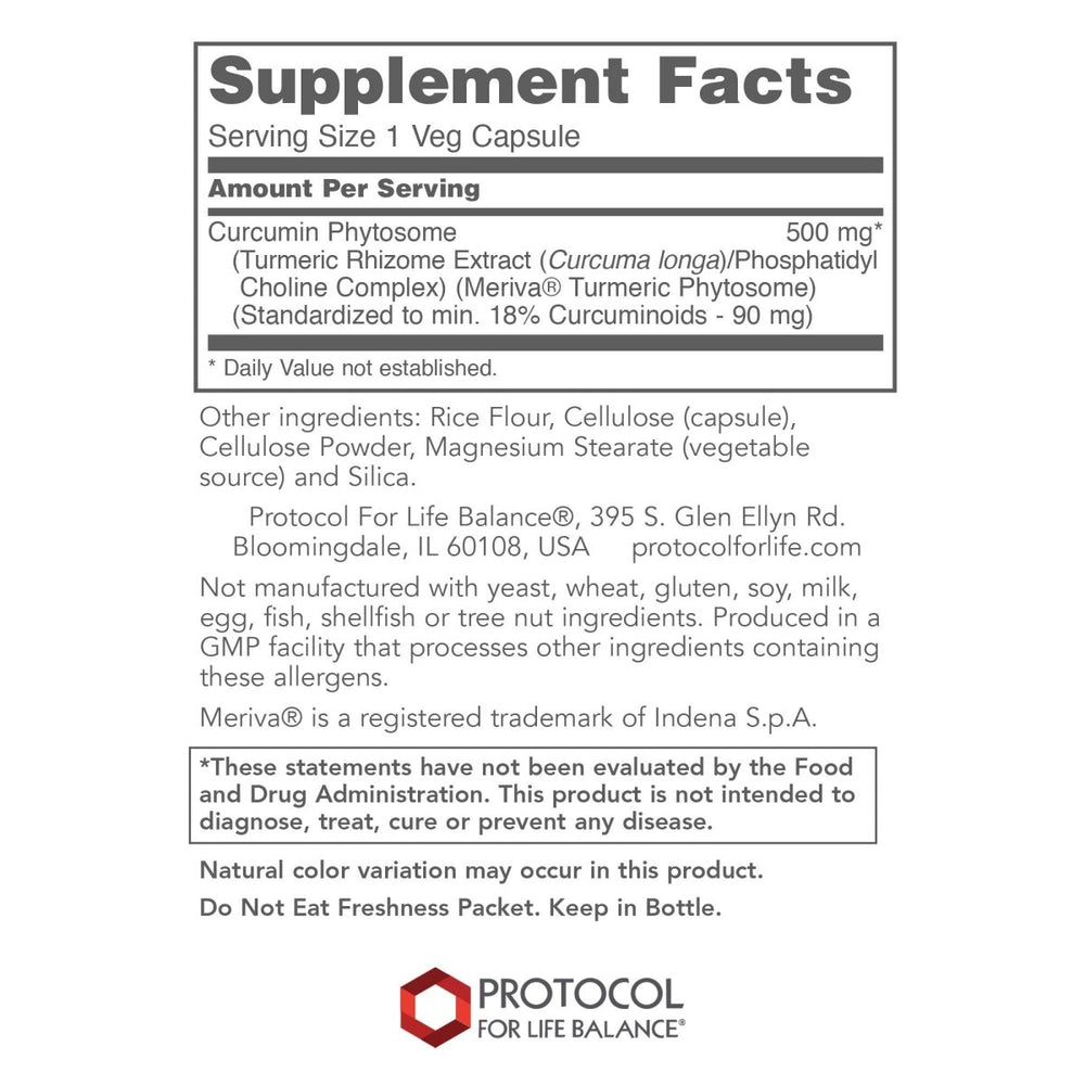 Protocol For Life Balance Curcumin Phytosome Bio - Enhanced Turmeric Extract 60 Vcaps - P4642 - The Oasis of Health
