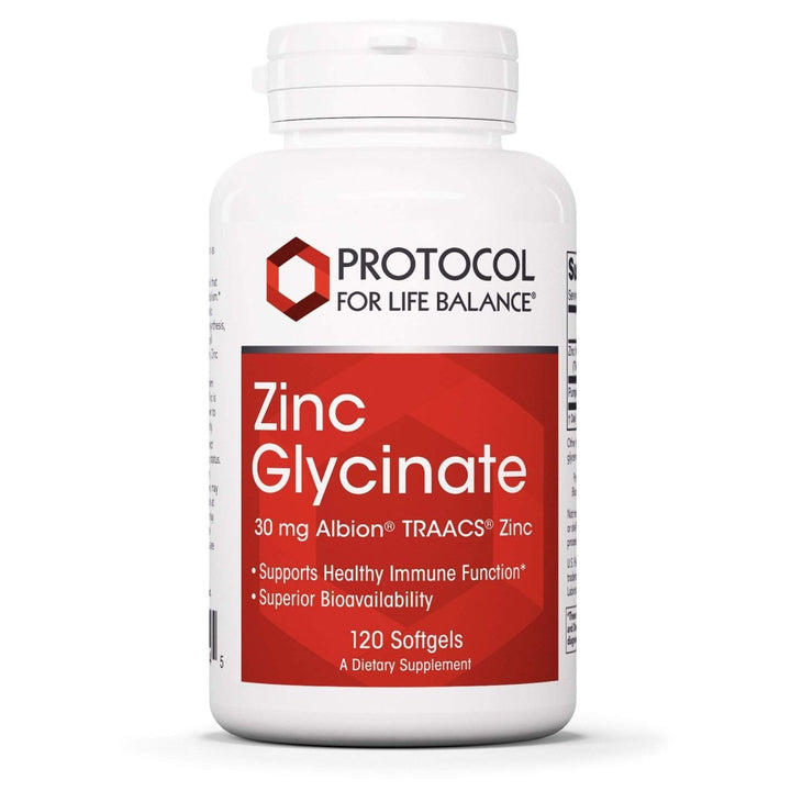 Protocol For Life Balannce Zinc Glycinate 30mg Albion TRACCS Zinc 120 Softgels - The Oasis of Health