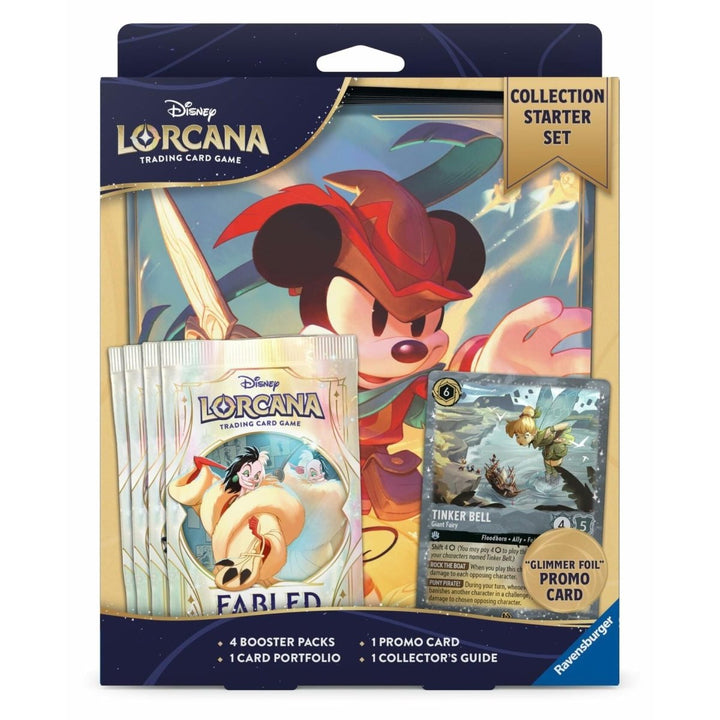 Ravensburger Disney Lorcana TCG - Collection Starter Set - Includes 4 Fabled Booster Packs, Mickey Mouse Card Portfolio, Glimmer Foil Tinker Bell Promo & Collector’s Guide - The Oasis of Health