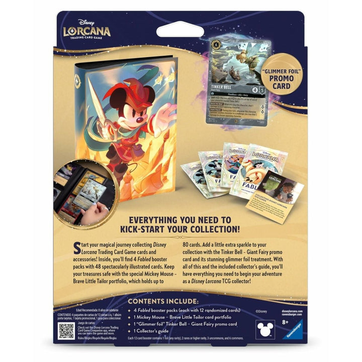 Ravensburger Disney Lorcana TCG - Collection Starter Set - Includes 4 Fabled Booster Packs, Mickey Mouse Card Portfolio, Glimmer Foil Tinker Bell Promo & Collector’s Guide - The Oasis of Health