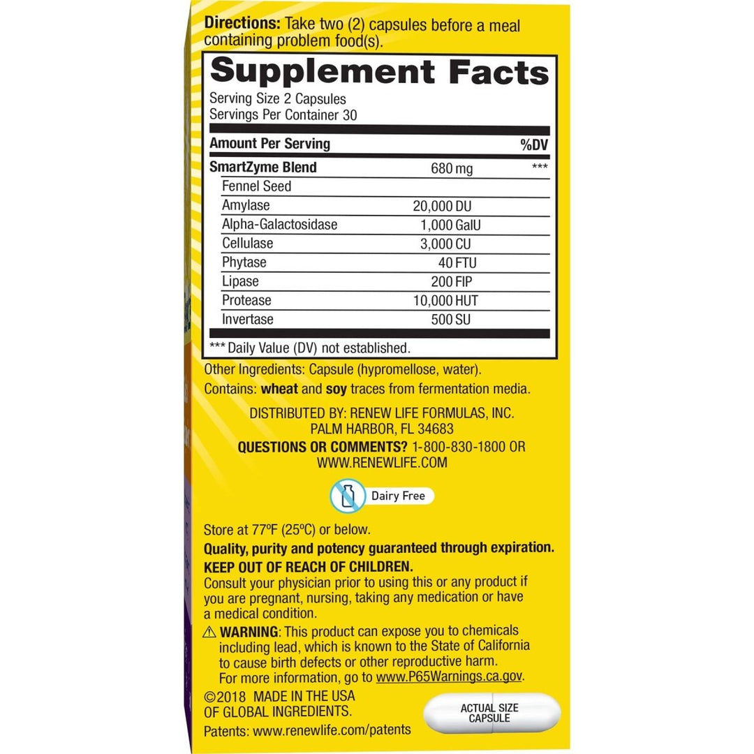 Renew Life Adult Plant - Based Enzyme Supplement, Fennel Seed Helps Relax Digestive Tract, Gas Stop Enzyme Formula, Dairy Free, Vegetarian, 60 Capsules - The Oasis of Health
