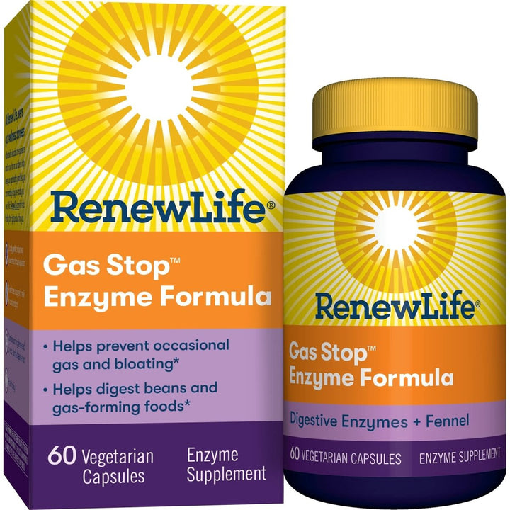 Renew Life Adult Plant - Based Enzyme Supplement, Fennel Seed Helps Relax Digestive Tract, Gas Stop Enzyme Formula, Dairy Free, Vegetarian, 60 Capsules - The Oasis of Health