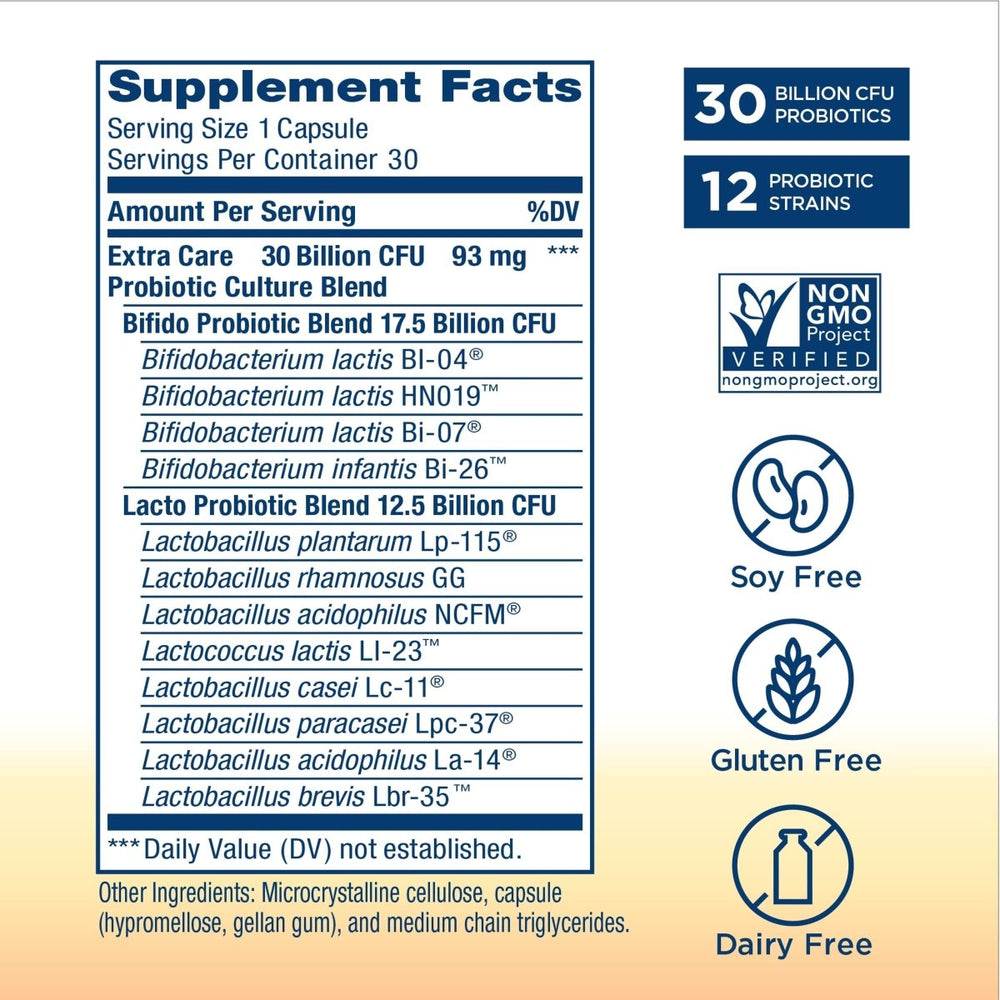 Renew Life Adult Probiotics, 30 Billion CFU Guaranteed, Extra Care Go - Pack, Probiotic Supplement for Digestive & Immune Health, Shelf Stable, Gluten Dairy & Soy Free, 30 Capsules - The Oasis of Health