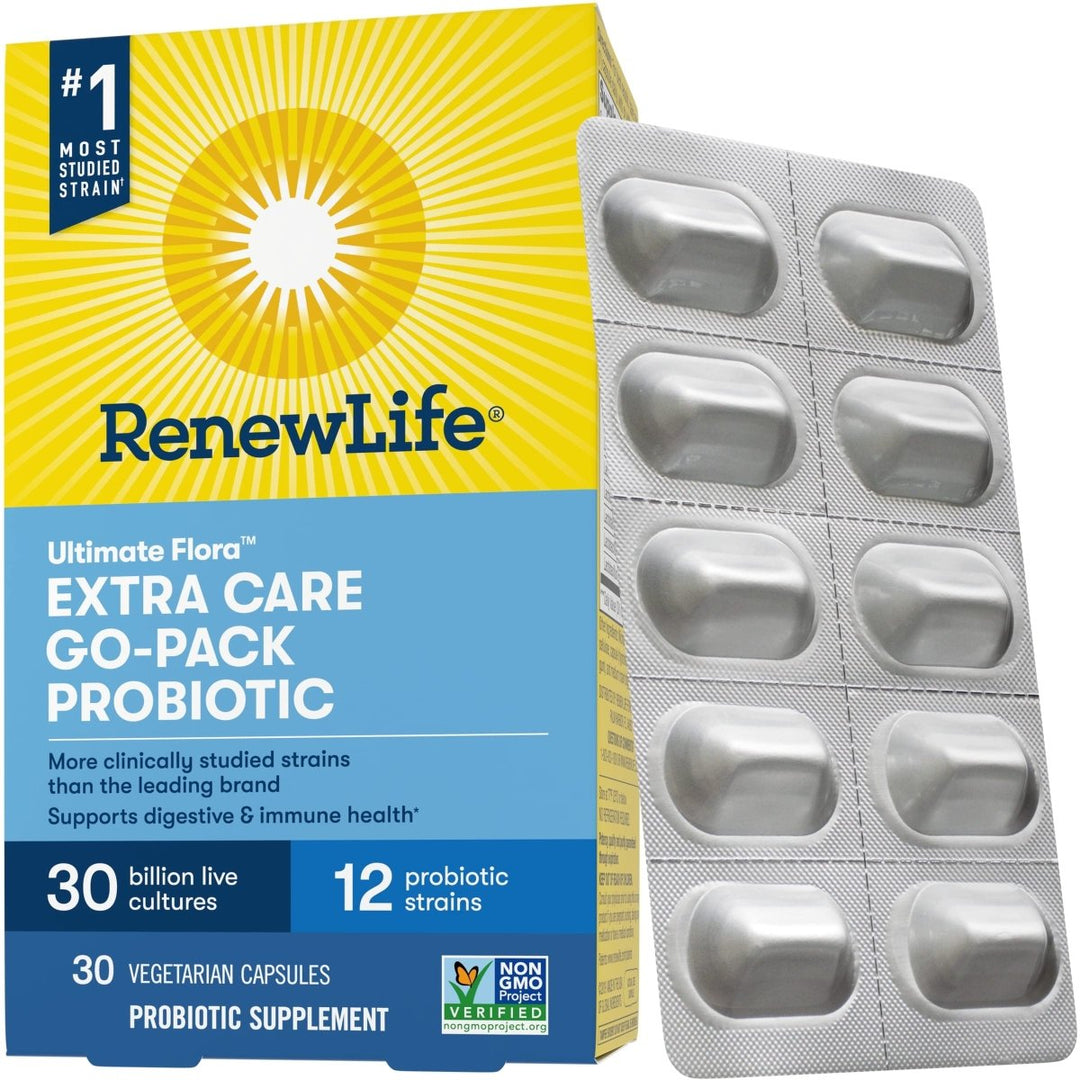 Renew Life Adult Probiotics, 30 Billion CFU Guaranteed, Extra Care Go - Pack, Probiotic Supplement for Digestive & Immune Health, Shelf Stable, Gluten Dairy & Soy Free, 30 Capsules - The Oasis of Health