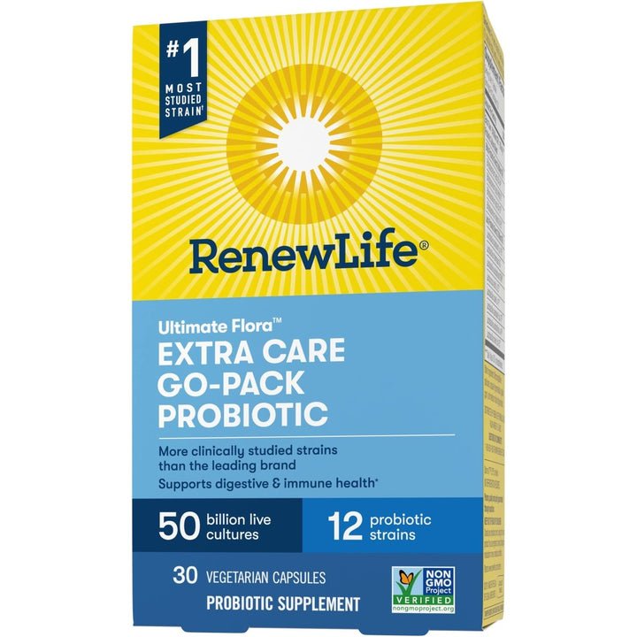Renew Life Adult Probiotics, 50 Billion CFU Guaranteed, Extra Care Go - Pack, Probiotic Supplement for Digestive & Immune Health, Shelf Stable, Gluten Dairy & Soy Free, 30 Capsules - The Oasis of Health