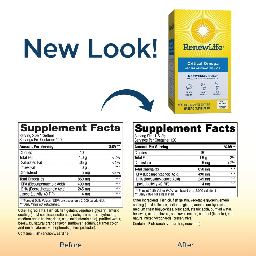 Renew Life Fish Oil, Norwegian Gold? Omega - 3 Supplement ? 120 Softgel Capsules - The Oasis of Health
