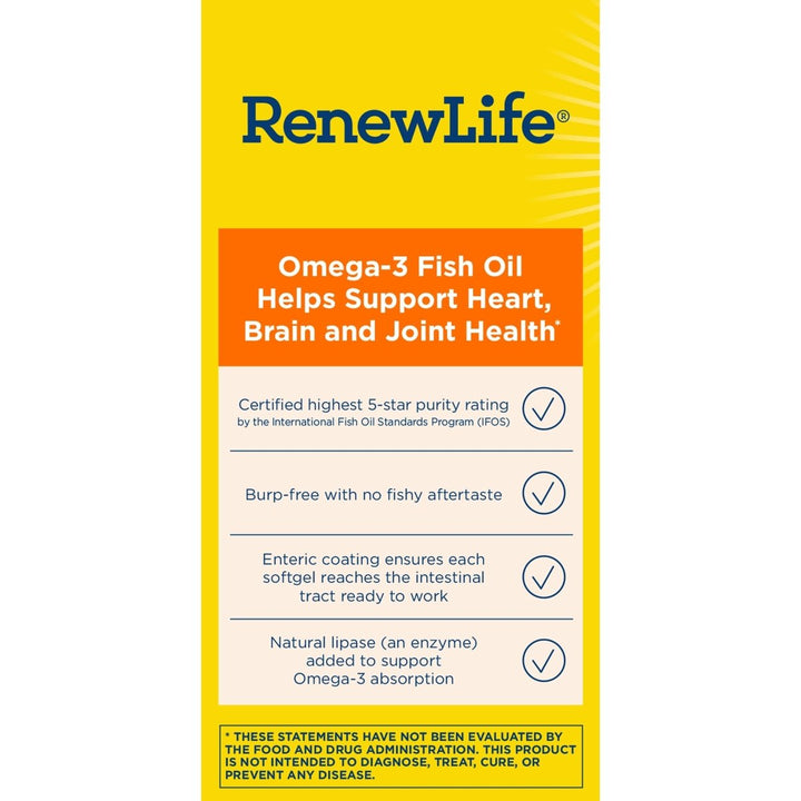 Renew Life Fish Oil, Norwegian Gold Omega - 3 Supplement ? 950mg Critical Omega - 3 Fish Oil Supplement, Dairy & Gluten Free, Supports Healthy Heart & Brain Function, Burp - Free - 30 Soft Gel Capsules - The Oasis of Health
