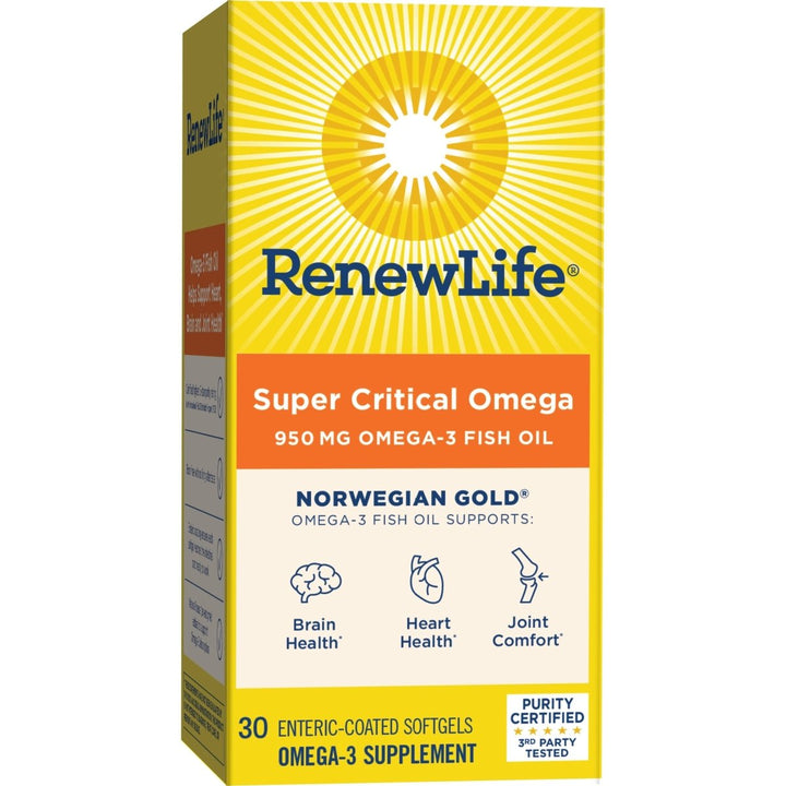 Renew Life Fish Oil, Norwegian Gold Omega - 3 Supplement ? 950mg Critical Omega - 3 Fish Oil Supplement, Dairy & Gluten Free, Supports Healthy Heart & Brain Function, Burp - Free - 30 Soft Gel Capsules - The Oasis of Health
