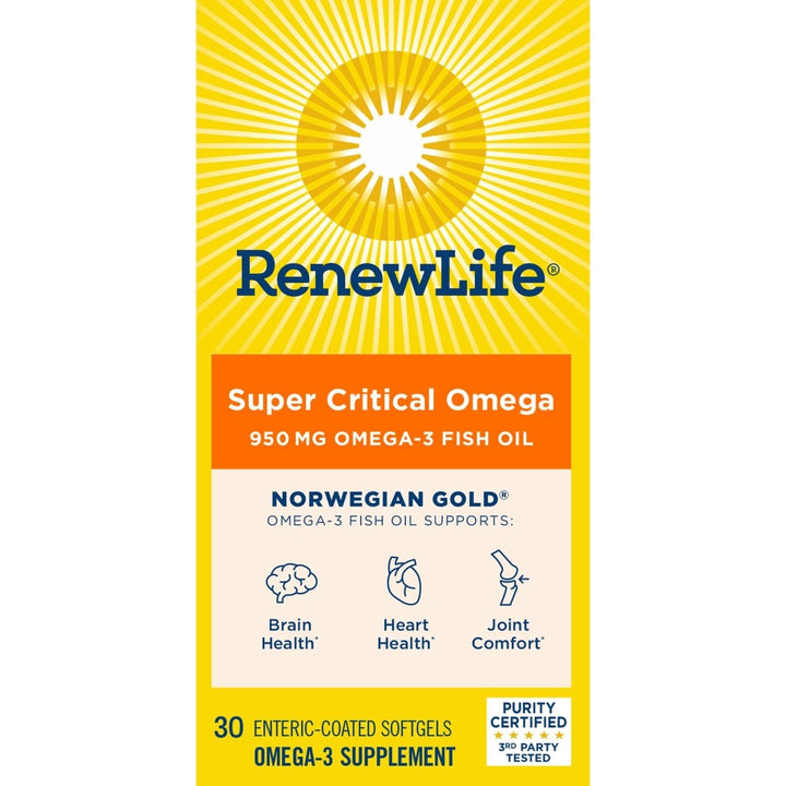Renew Life Fish Oil, Norwegian Gold Omega - 3 Supplement ? 950mg Critical Omega - 3 Fish Oil Supplement, Dairy & Gluten Free, Supports Healthy Heart & Brain Function, Burp - Free - 30 Soft Gel Capsules - The Oasis of Health