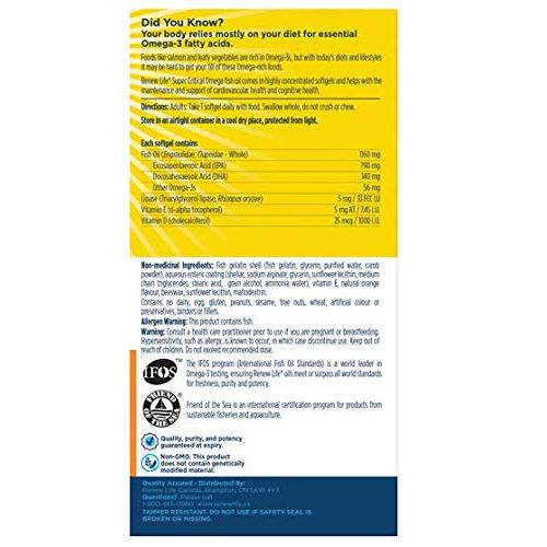 Renew Life Norwegian Gold Adult Fish Oil - Super Critical Omega, Fish Oil Omega - 3 Supplement - Gluten & Dairy Free - 60 Burp - Free Softgel Capsules - The Oasis of Health