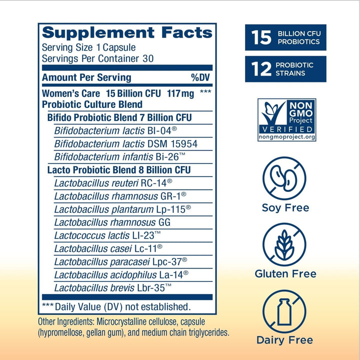 Renew Life Probiotics for Women, 15 Billion CFU Guaranteed, Probiotic Supplement for Digestive, Vaginal & Immune Health, Shelf Stable, Soy, Dairy & Gluten Free, 30 Capsules - The Oasis of Health