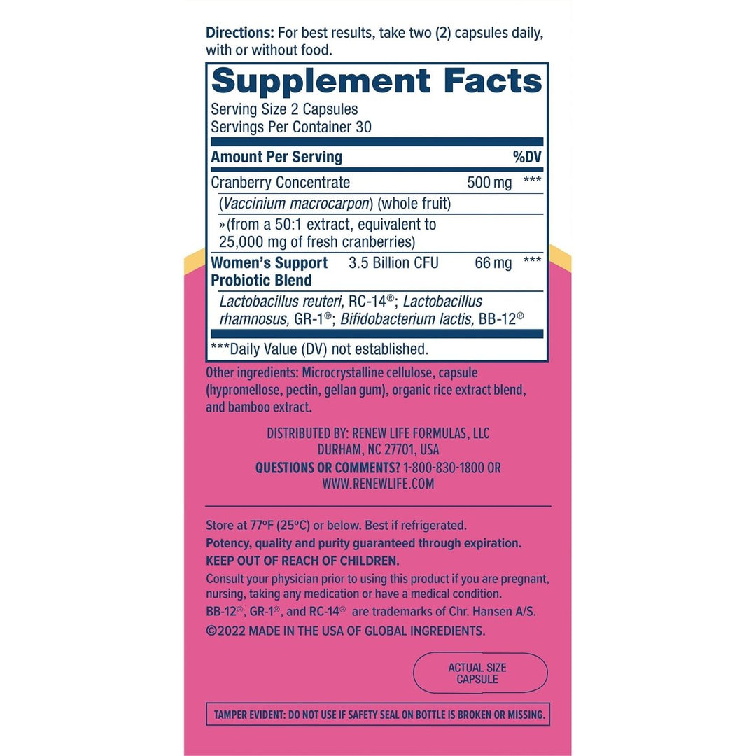 Renew Life Probiotics for Women, 3.5 Billion CFU, Probiotic Supplement for Digestive, Vaginal & Immune Health, Soy, Dairy & Gluten Free, Vaginal & Urinary Complete, Cranberry, 60 Capsules - The Oasis of Health
