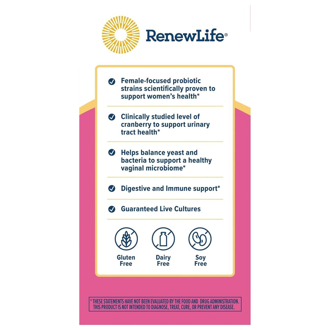 Renew Life Probiotics for Women, 3.5 Billion CFU, Probiotic Supplement for Digestive, Vaginal & Immune Health, Soy, Dairy & Gluten Free, Vaginal & Urinary Complete, Cranberry, 60 Capsules - The Oasis of Health