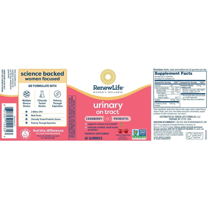 Renew Life Probiotics for Women - Support Urinary Tract Health, 2 Billion CFU, 48 Gummies - The Oasis of Health