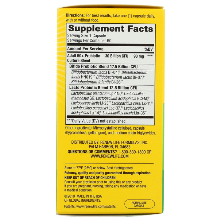 RENEW LIFE Ultimate Flora Adult 50+ Probiotic 30 Billion, 60 CT - The Oasis of Health