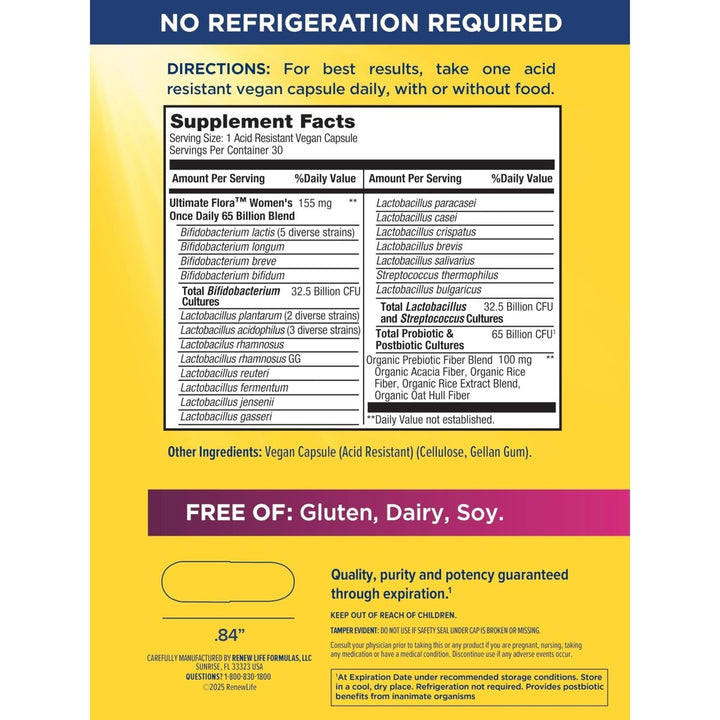 Renew Life Ultimate Flora Probiotics for Women 65 Billion CFU Delayed Release Vegan Capsules | Vaginal | Digestive Health | Immune Health | Dairy Free | 30 Count - The Oasis of Health